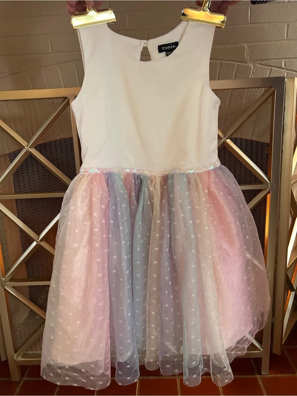 Zunie White and Pastel Rainbow Tulle Party Dress